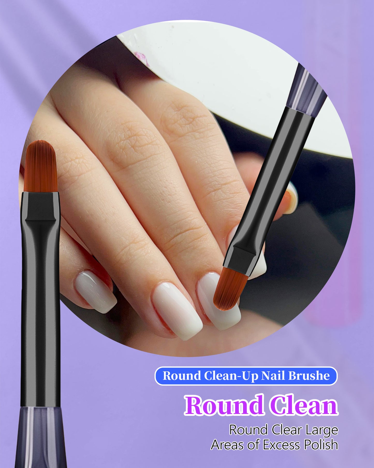 3PCS Nail Art Clean Up Brushes, AMilHiTon Round/Angled/flat Acetone Resistant Gel Nail Polish Remover Brush, Nail Brushes for Tidying Up Polish Mishaps on Cuticles, and Nail Art Designs