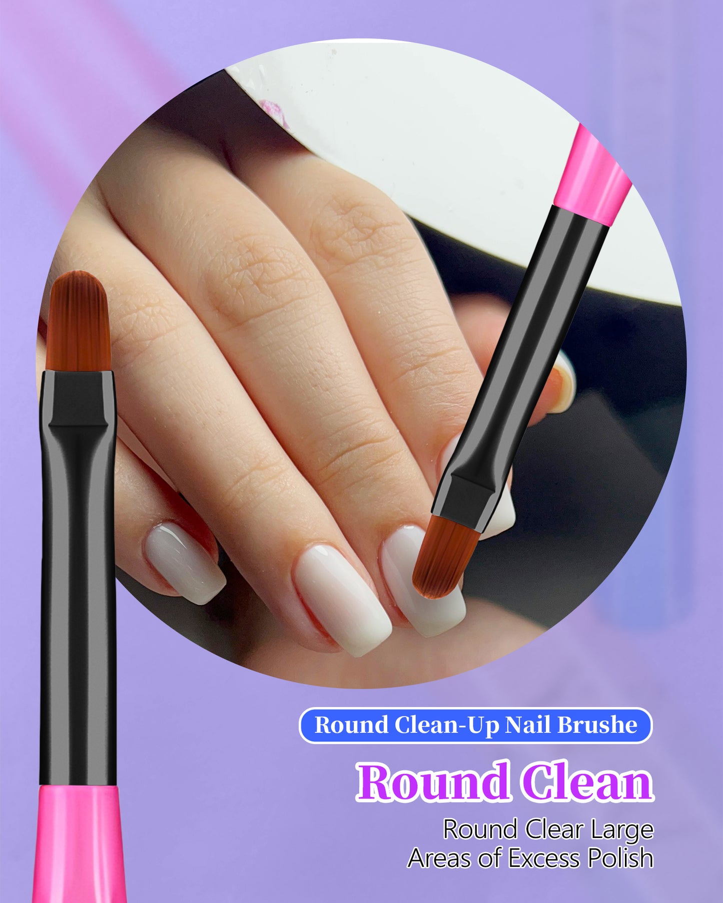 3PCS Nail Polish Clean Up Brush, Round&Falt&Angled Acetone Resistant Nail Brush for OPI Nail Polish Remover, Fingernail Cleaning Brushes at Home Nail Art and Designs(Gilded Pink Blue)