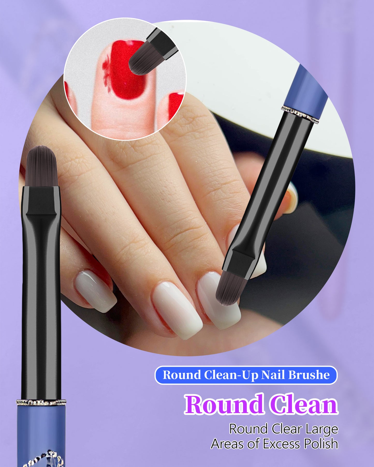 3PCS Nail Polish Clean Up Brush, Round&flat&Angled Acetone Resistant Nail Brush for OPI Nail Polish Remover, Fingernail Cleaning Brushes at Home Nail Art and Designs(Purple)