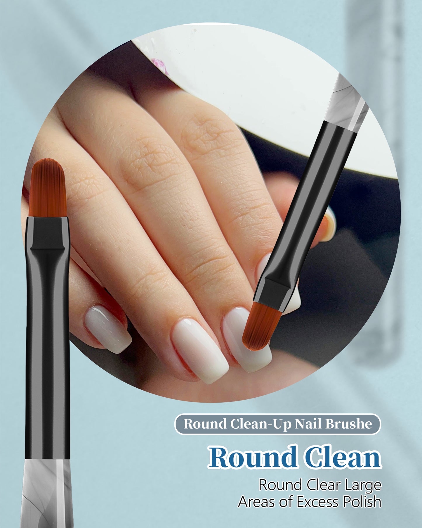 3PCS Nail Polish Clean Up Brush, Round&Falt&Angled Acetone Resistant Nail Brush for OPI Nail Polish Remover, Fingernail Cleaning Brushes at Home Nail Art and Designs(INk Black)